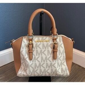 Michael Kors Ciara Medium Messenger Satchel Vanilla Acorn Logo Bag